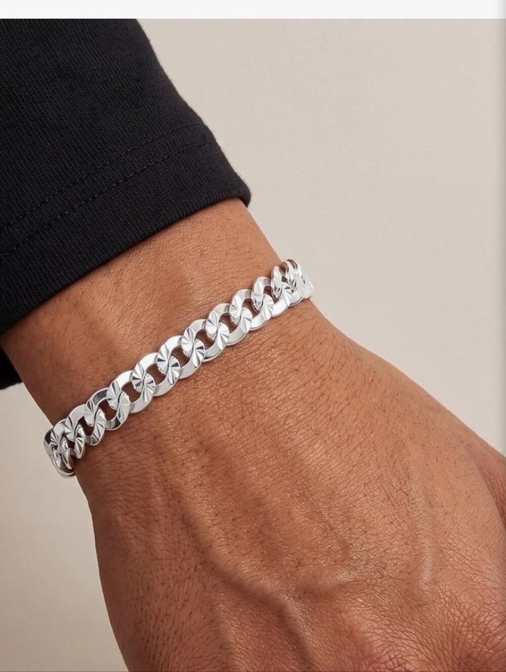 NIB 925 Sterling Silver Bracelet for Men 9mm Width Cuban Link 8.5 In